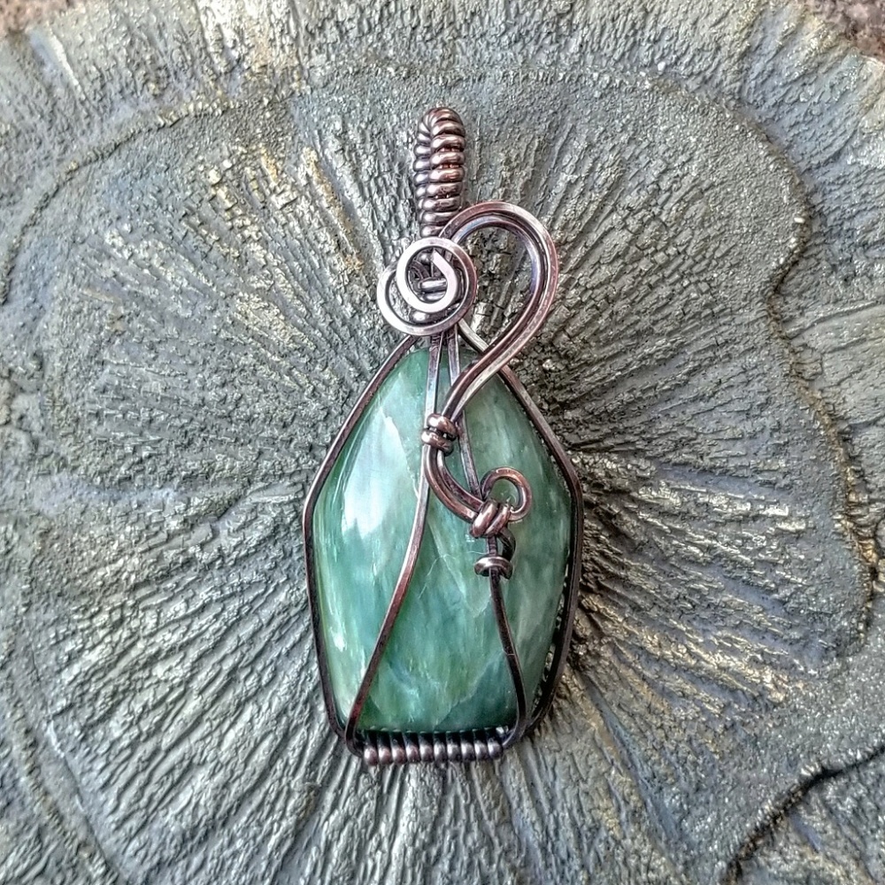 Green Seraphinite Wire Wrapped Pendant